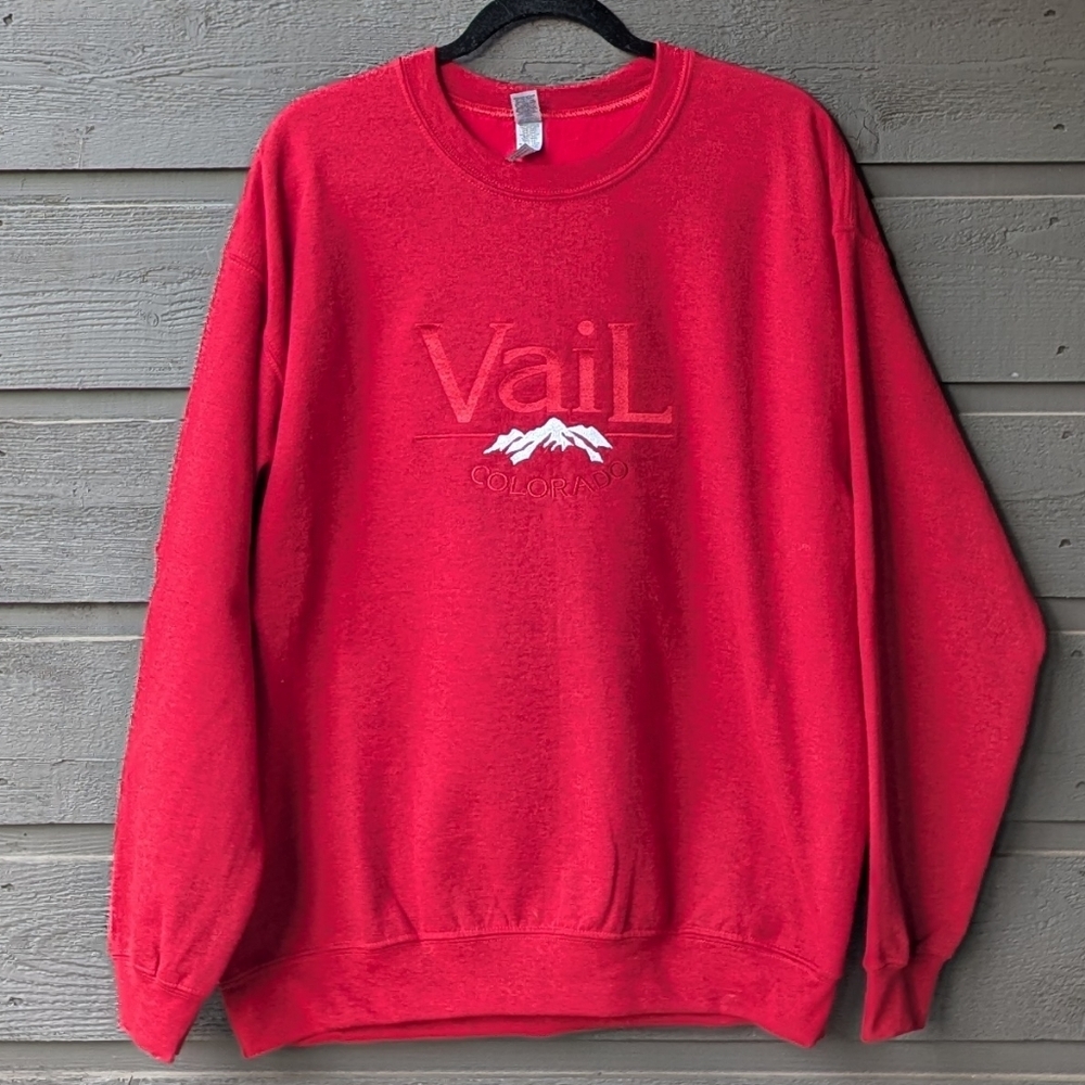 Vintage Y2K Vail Colorado Embroidered Red Crew Neck Sweatshirt Unisex Large